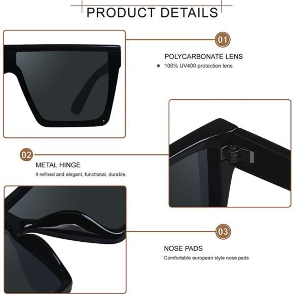 Square Oversized Sunglasses for Women Men Big Flat Top Fashion Shield Large - Picture 3 of 6